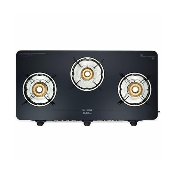 Buy Preethi Alya Glass Top with Bati 3 Burner Gas Stove - Vasanth and Co