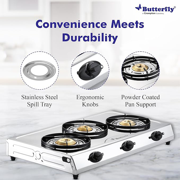 Buy Butterfly Bolt Shakti 3B Stainless Steel LPG Gas Stove - Vasanth and Co