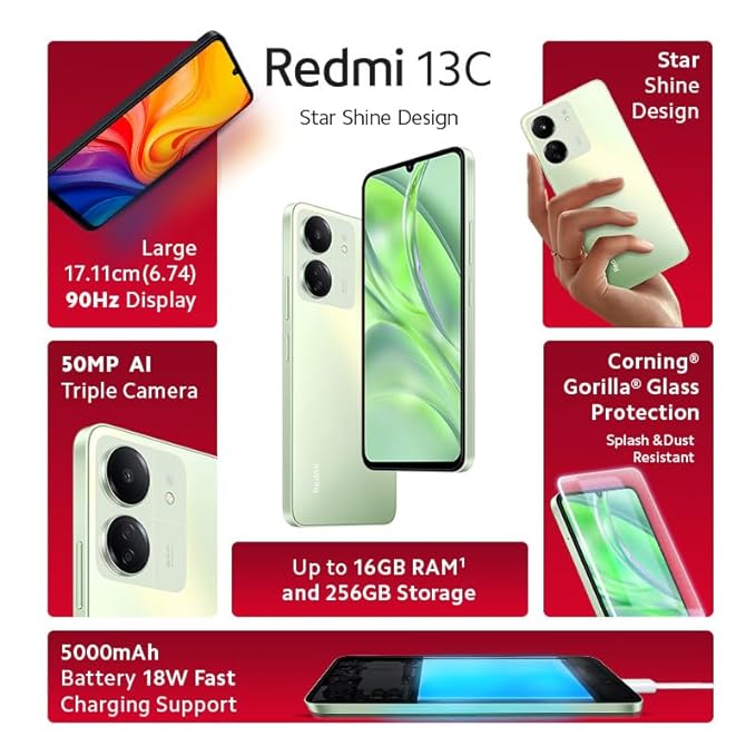 Buy Redmi 13C 4 GB 128 GB Starshine Green Mobile - Vasanth and Co