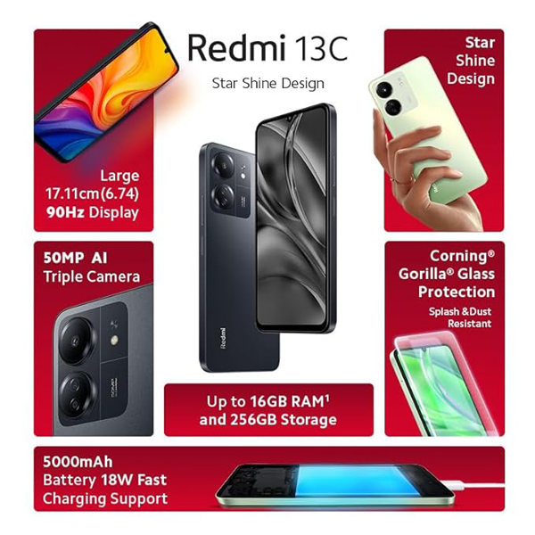Buy Redmi 13C 8 GB 256 GB Stardust Black Mobile - Vasanth and Co