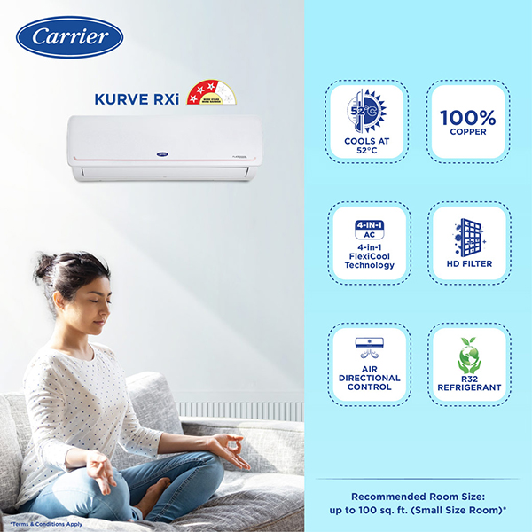 Buy Carrier 1 Ton 3 Star 12k 3 Star Kurve Rxi Inverter R32 Split AC - Vasanth and Co