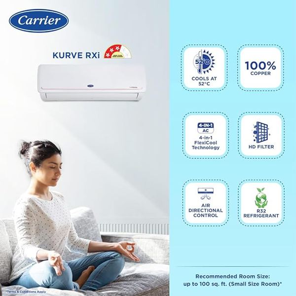 Buy Carrier 1.5 Ton 3 Star 18k Kurve Rxi Inverter R32 Inverter AC - Vasanth and Co