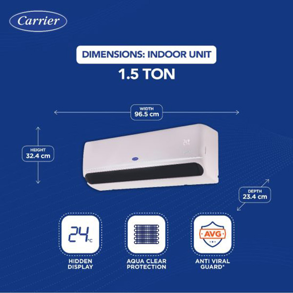 Buy Carrier 1.5 Ton 5 star 18K INDUS DXi Hybridjet Inverter with SE(KW) Display R32 Split Ac - Vasanth & Co