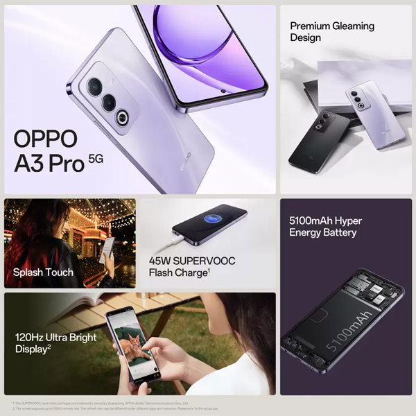 Buy Oppo A3 Pro 5G 8 GB RAM 256 GB Moonlight Purple Mobile - Vasanth And Co