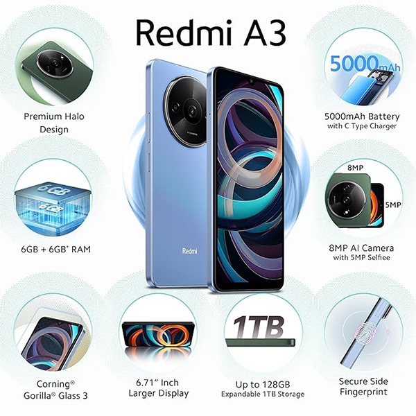 Buy Redmi A3 3 GB RAM 64 GB Lake Blue Mobile Phone - Vasanth and Co
