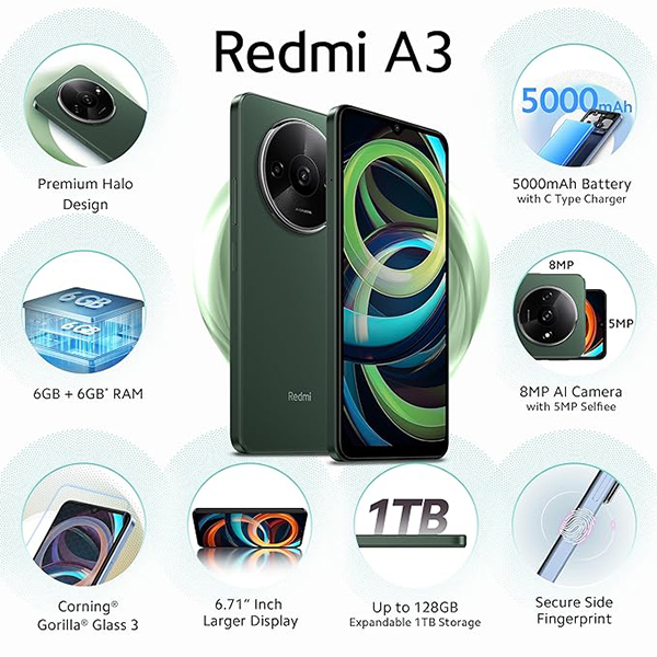 Buy Redmi A3 3 GB RAM 64 GB Olive Green Mobile Phone - Vasanth and Co