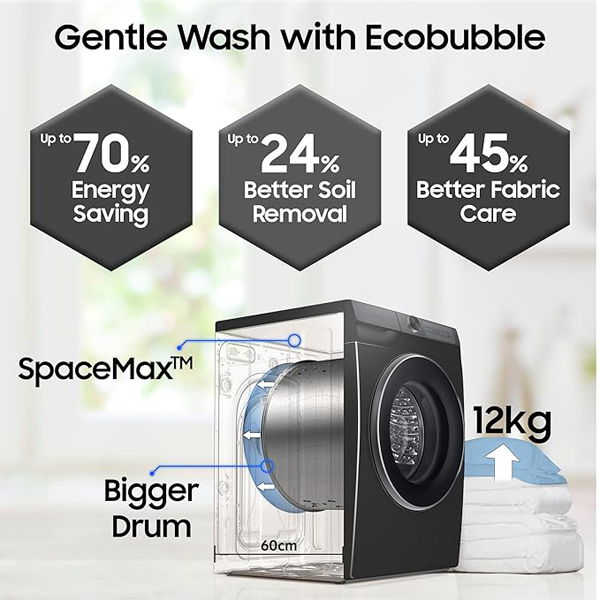 Buy Samsung 12 kg 5 Star WW12DB7B24GBTL Wi-Fi Inverter Fully Automatic Front Load Washing Machine - Vasanth & Co