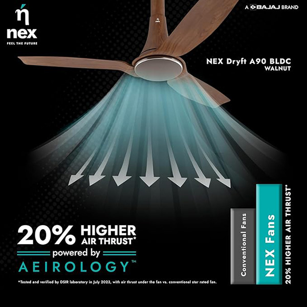 Buy Nex Dryft A90 5 Star 3 Blade BLDC Walnut Ceiling Fan - Vasanth & Co