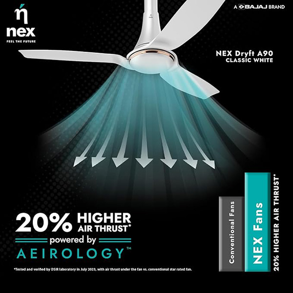 Buy Nex Dryft A90 5 Star 3 Blade BLDC Classic White Ceiling Fan - Vasanth & Co