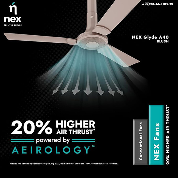 Buy NEX Glyde A40 2 Star 1200 mm Blush Premium Ceiling Fan - Vasanth & Co