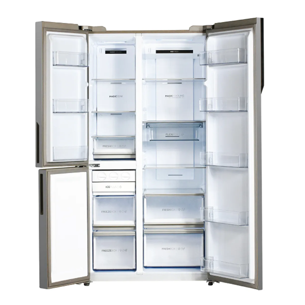 Buy Haier Vogue Series 598L Grey Onyx Glass 3 Door HRT-683GOGU1 Side By Side Refrigerator - Vasanth and Co