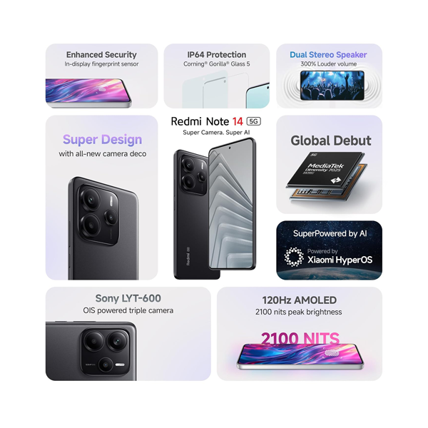 Buy Redmi Note 14 5G 6+128GB Titan Black Mobile - Vasanth & Co