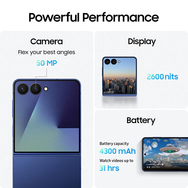 Buy Samsung Flip 7 12GB 256GB Dark Blue F766BDBA Mobiles - Vasanth & Co