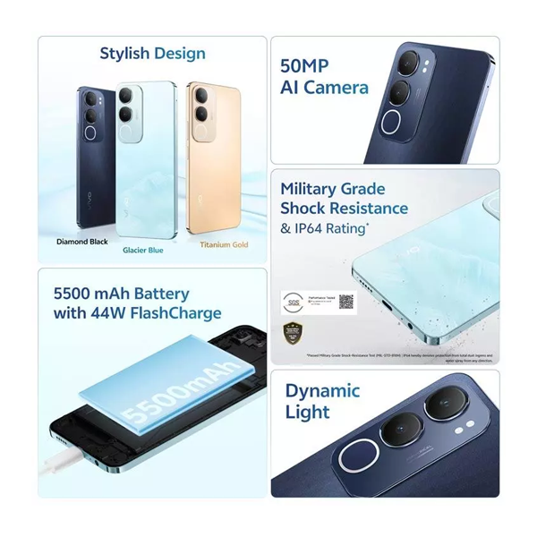 Buy Vivo Y29 6GB+128GB Diamond Black Mobile Phone - Vasanth & Co