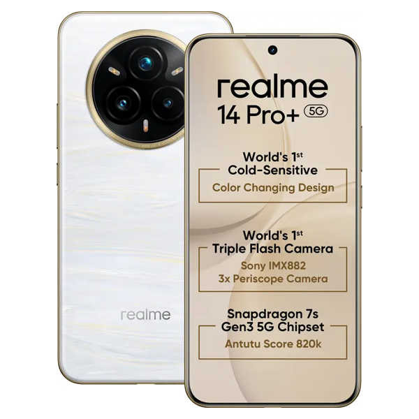 Buy Realme 14 Pro+ 5G 8GB 128GB Pearl White Mobile Phone – Vasanth & Co