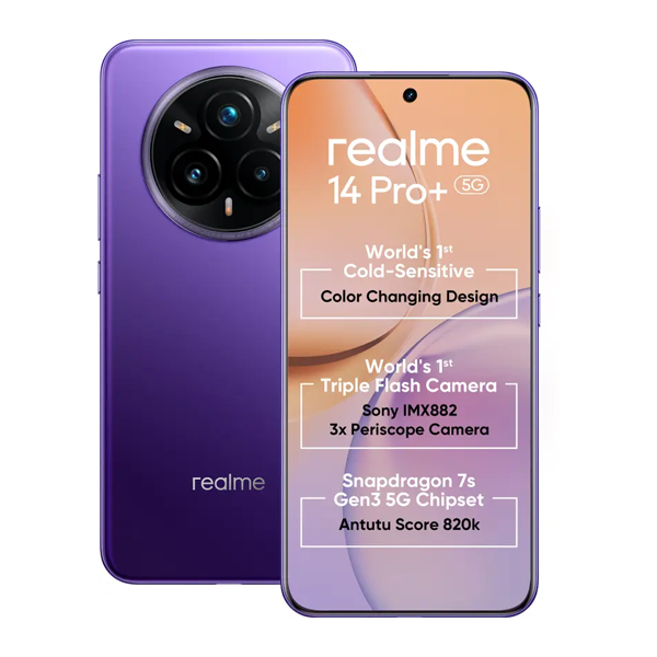 Buy Realme 14 Pro+ 5G 8GB 128GB Bikaner Purple Mobile Phone – Vasanth & Co