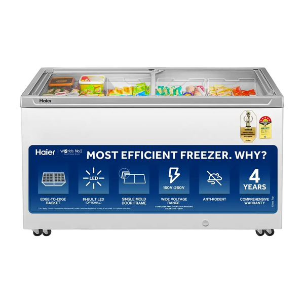 Buy Haier 400 L 5 Star HFC-400GM5 rated- flat glass top horizontal freezer - Vasanth & Co