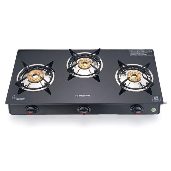 Buy Sowbaghya Elite 3 Burner Glass Top Gas Stove – Vasanth & Co