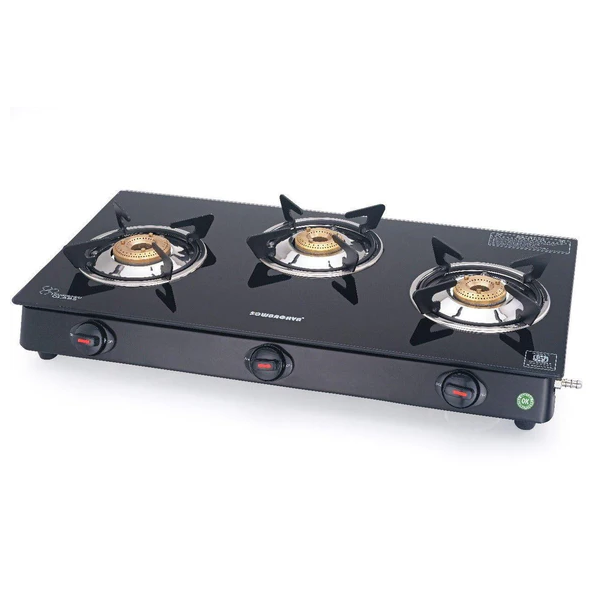 Buy Sowbaghya Elite 3 Burner Glass Top Gas Stove – Vasanth & Co