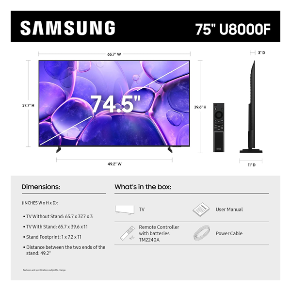 Buy Samsung 75-inch 1.91 m 75U8000F Crystal UHD 4K Smart TV - Vasanth & Co
