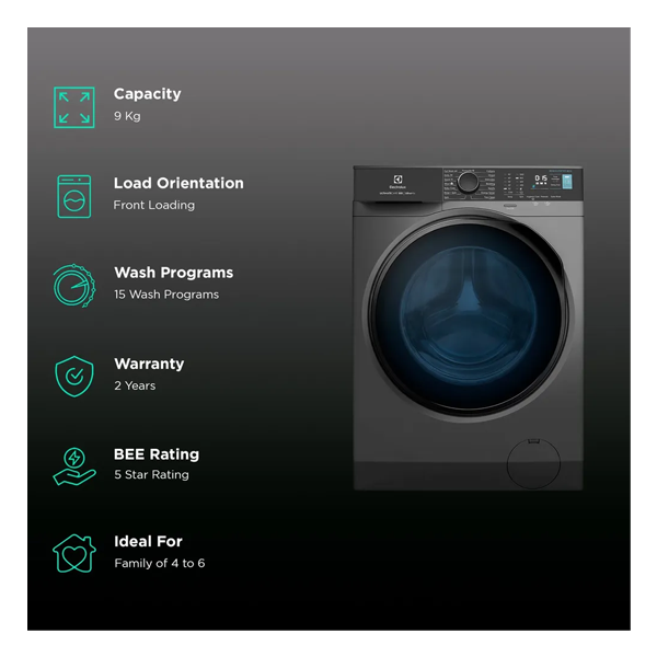 Buy Electrolux 9kg 5 Star EWF9024R5SB Dark Silver Fully Automatic Front Load Washing Machine – Vasanth and Co