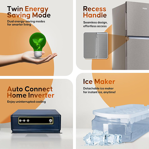 Buy Haier 240L 2 Star HRF-2902IBBS-P Flat Door Brushline Silver Frost Free Double Door Refrigerator – Vasanth and Co