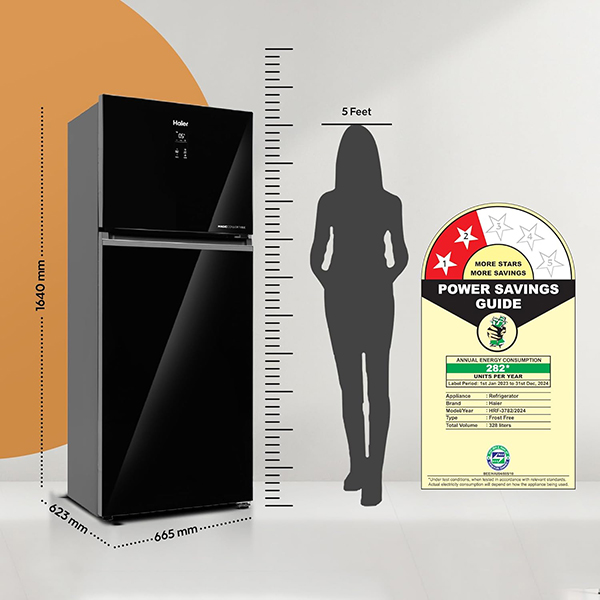 Buy Haier 328 L 2 Star HRF-3782PLKG-P Black Glass Double Door Refrigerator – Vasanth and Co