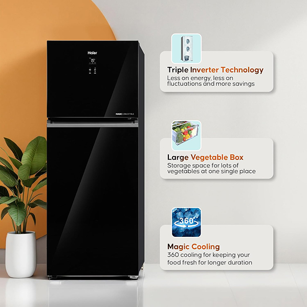 Buy Haier 328 L 2 Star HRF-3782PLKG-P Black Glass Double Door Refrigerator – Vasanth and Co