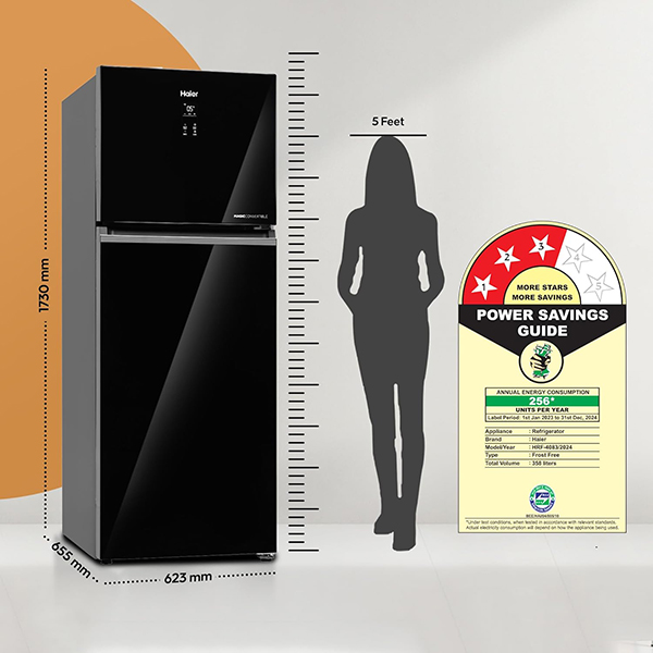 Buy Haier 358 L 3 Star HRF-4083PLKG-P Display Panel Black Glass Frost Free Double Door Refrigerator – Vasanth and Co