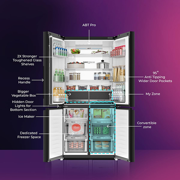 Buy Haier 630L 4 Door HRB-700KGU1 Lumiere Wi-Fi Black Glass Side by Side Refrigerator – Vasanth and Co
