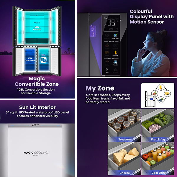 Buy Haier 630L 4 Door HRB-700KGU1 Lumiere Wi-Fi Black Glass Side by Side Refrigerator – Vasanth and Co