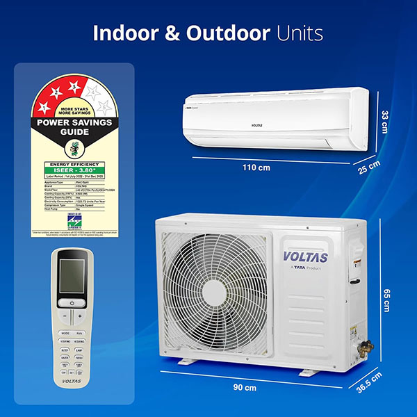 Buy Voltas 2 Ton 3 Star 243 Vectra Plus White Fixed Speed Split AC – Vasanth and Co