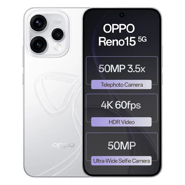 Buy Oppo Reno 15 5G 12GB RAM 512GB Glacier White Mobile Phone – Vasanth and Co