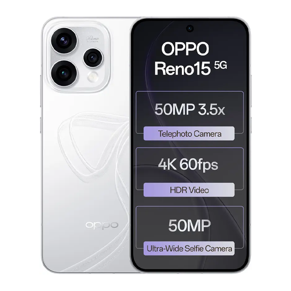 Buy Oppo Reno 15 5G 8GB RAM 256GB Glacier White Mobile Phone – Vasanth and Co