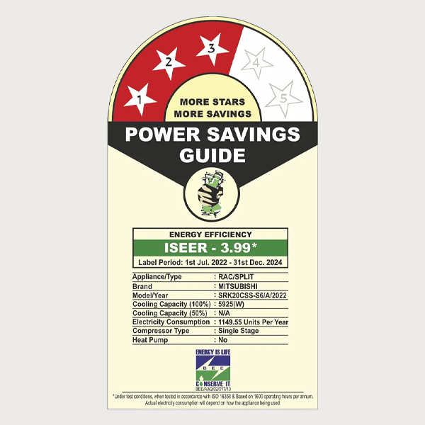 Buy Mitsubishi 1.6 Ton 3 Star SRK20CSS-S6/A White Split Air Conditioner – Vasanth and Co