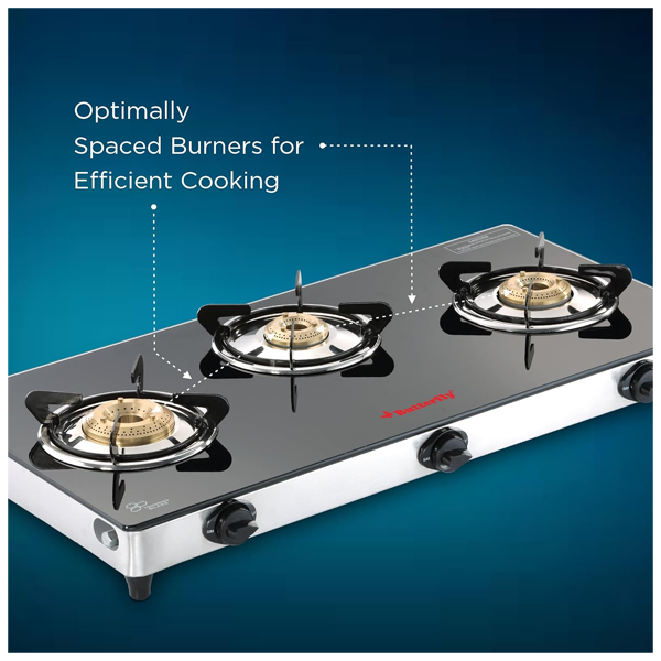 Buy Butterfly Radiant 3 B Jumbo  Glass Top Gas Stove - Vasanth & Co 