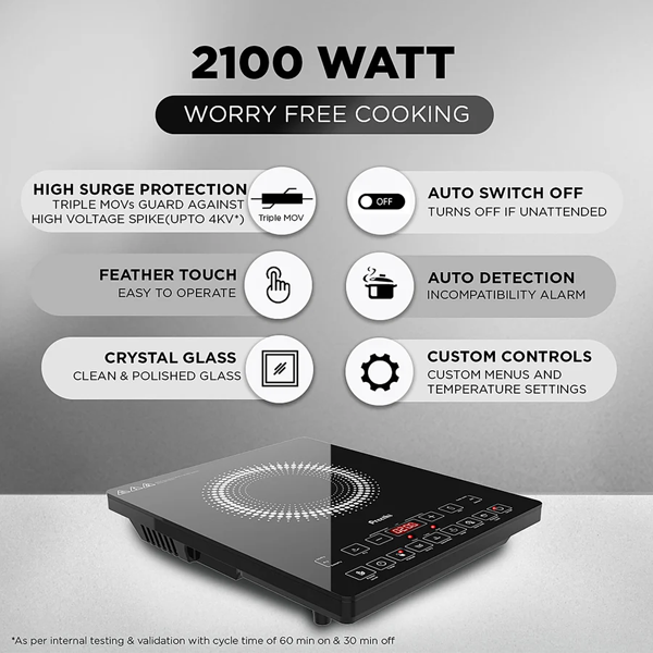Preethi Indicook IC125 2100W Induction Cooktop with Crystal Glass Plate – Vasanth & Co