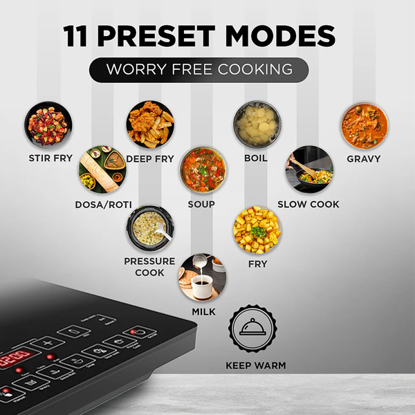 Preethi Indicook IC125 2100W Induction Cooktop with Crystal Glass Plate – Vasanth & Co