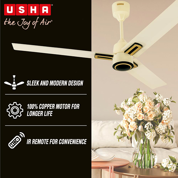 Buy Usha 1200 mm 5 Star AeroEdge Plus Ivory BLDC Ceiling Fan – Vasanth and Co