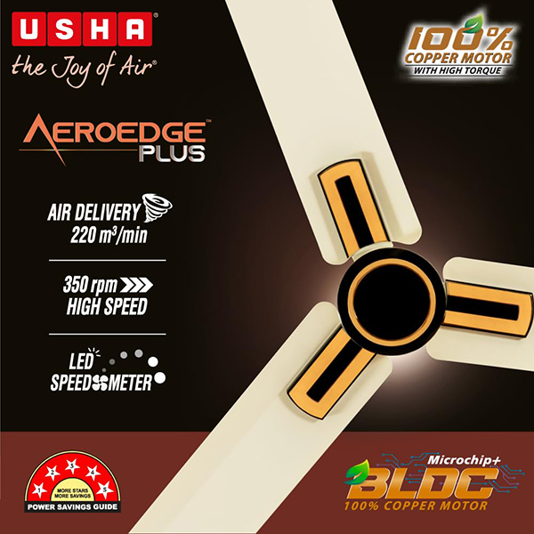 Buy Usha 1200 mm 5 Star AeroEdge Plus Ivory BLDC Ceiling Fan – Vasanth and Co