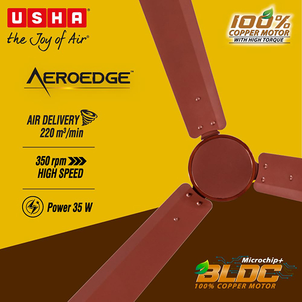 Buy Usha 1200 mm 5 Star AeroEdge Smoke Brown BLDC Ceiling Fan – Vasanth and Co