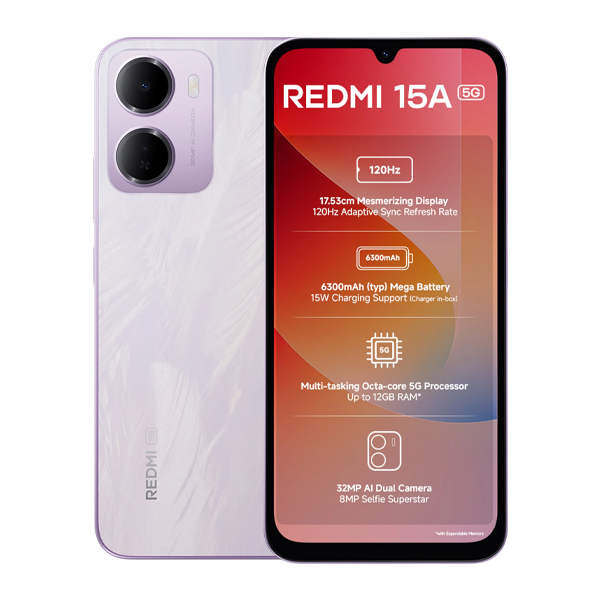 Buy Redmi 15A 5G 4GB RAM 64GB Amaze Purple Mobile Phone - Vasanth & Co