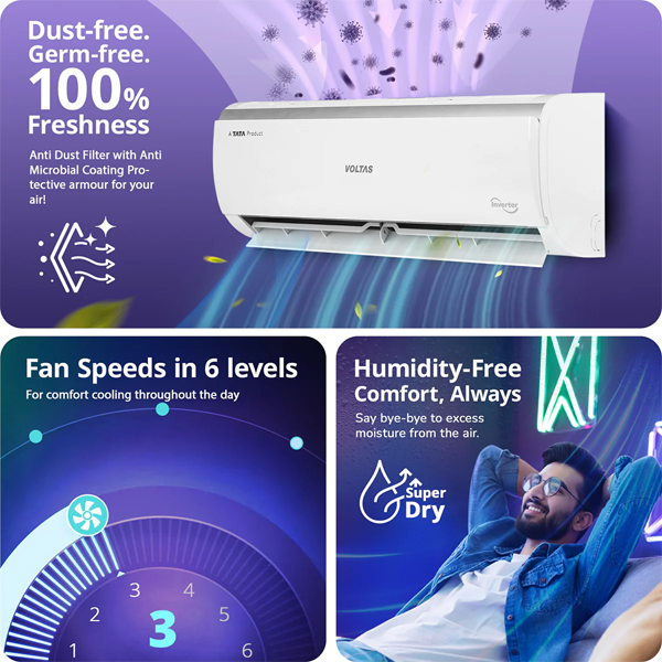 Buy Voltas 1 Ton 3 Star 123I Vertis Elite Inverter Split Air Conditioner - Vasanth & Co