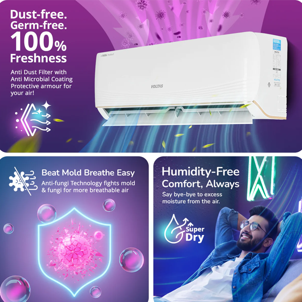 Buy Voltas 1 Ton 3 Star 123INV Vertis AI Zest Gold Split Air Conditioner – Vasanth and Co