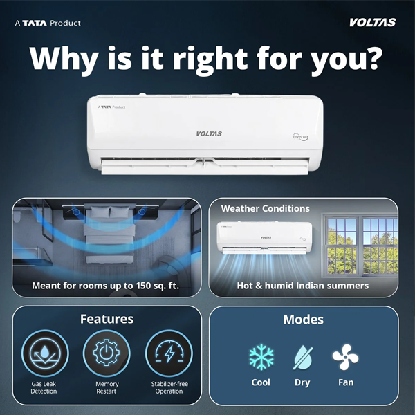 Buy Voltas 1 Ton 2 Star 122FS Emerald Split Air Conditioner – Vasanth and Co