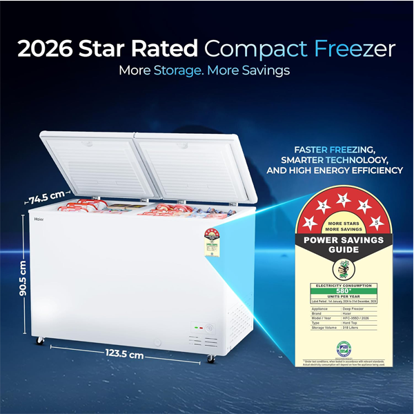 Buy Haier 324L 5 Star HFC-355DPW5 White Double Door Deep Freezer - Vasanth & Co