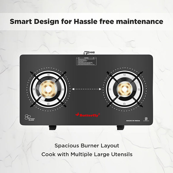 Buy Butterfly Duo 2 Burner Black Glass Top Gas Stove - Vasanth & Co