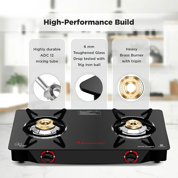 Buy Butterfly Duo 2 Burner Black Glass Top Gas Stove - Vasanth & Co