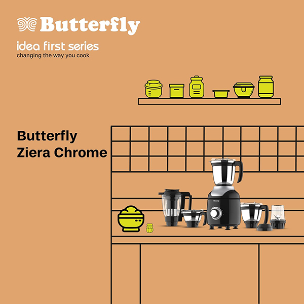 Buy Butterfly 750 W 5 Jars ZieraChrome Mixer Grinder - Vasanth & Co