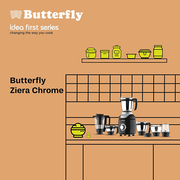Buy Butterfly 750 W 6 Jars ZieraChrome Mixer Grinder - Vasanth & Co